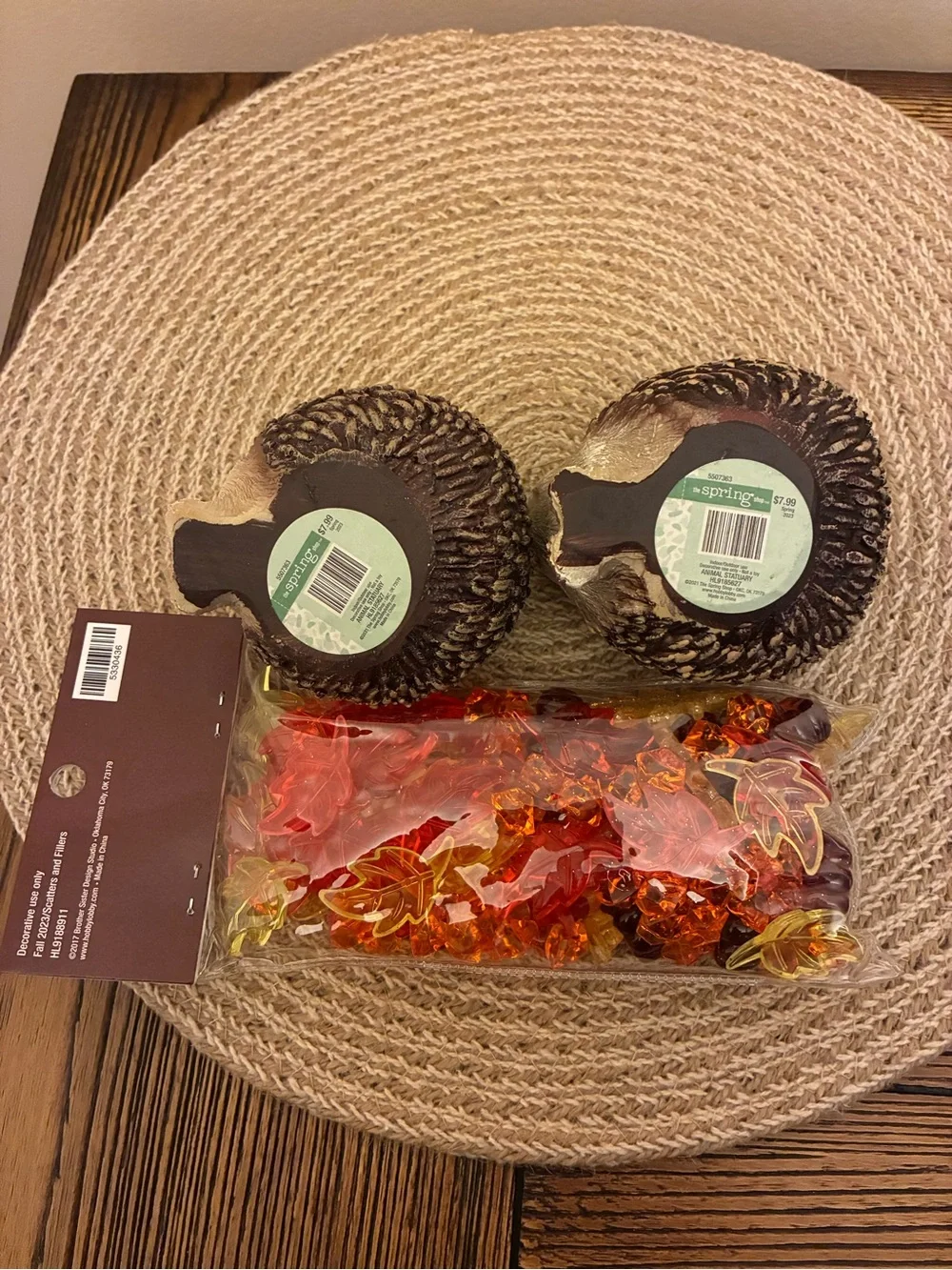 Decorative Hedgehog Figurine Pair - Brown & 1 pkg Fall Scatter/Filler